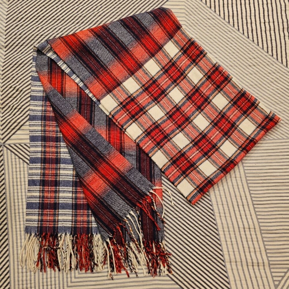 GAP Red, White & Blue Multi Pattern Plaid Scarf